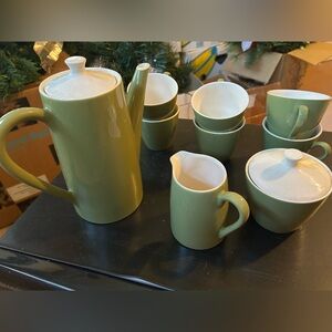 Vintage Avocado Green Teapot Set with Creamer, Sugar & 6 Cups